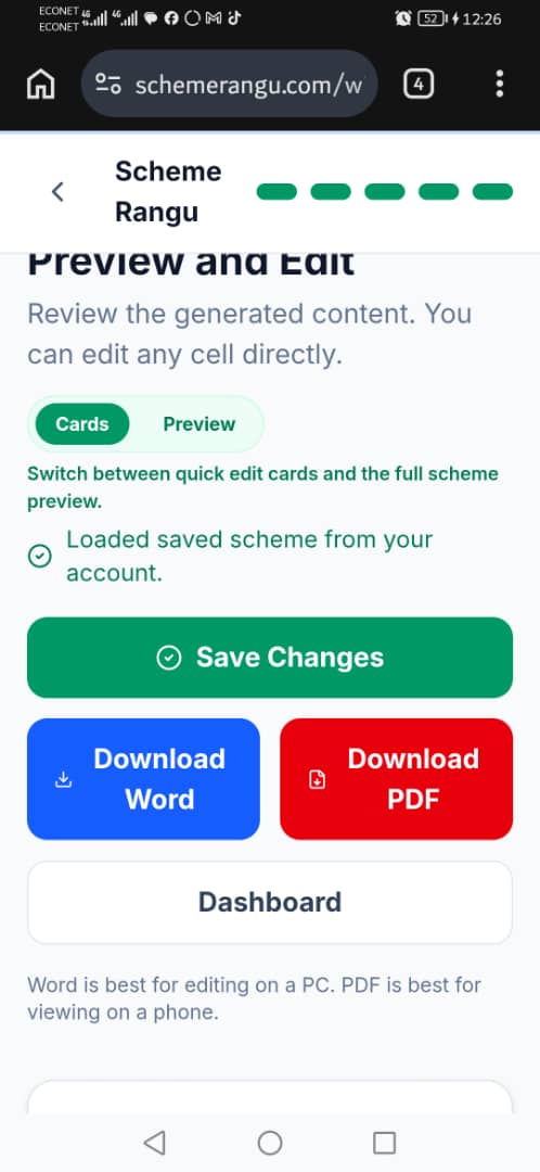 Scheme Rangu learning tasks on a mobile phone